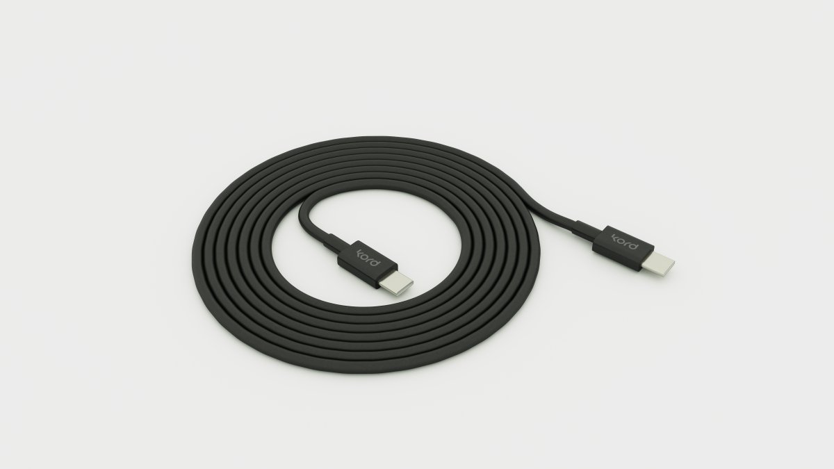 USB-C naar USB-C Zwart Van Kord - Deze 1,8 meter lange USB-C-kabel van duurzaam PVC is zorgvuldig op kleur afgestemd en past perfect bij uw Cuboid van Kord.