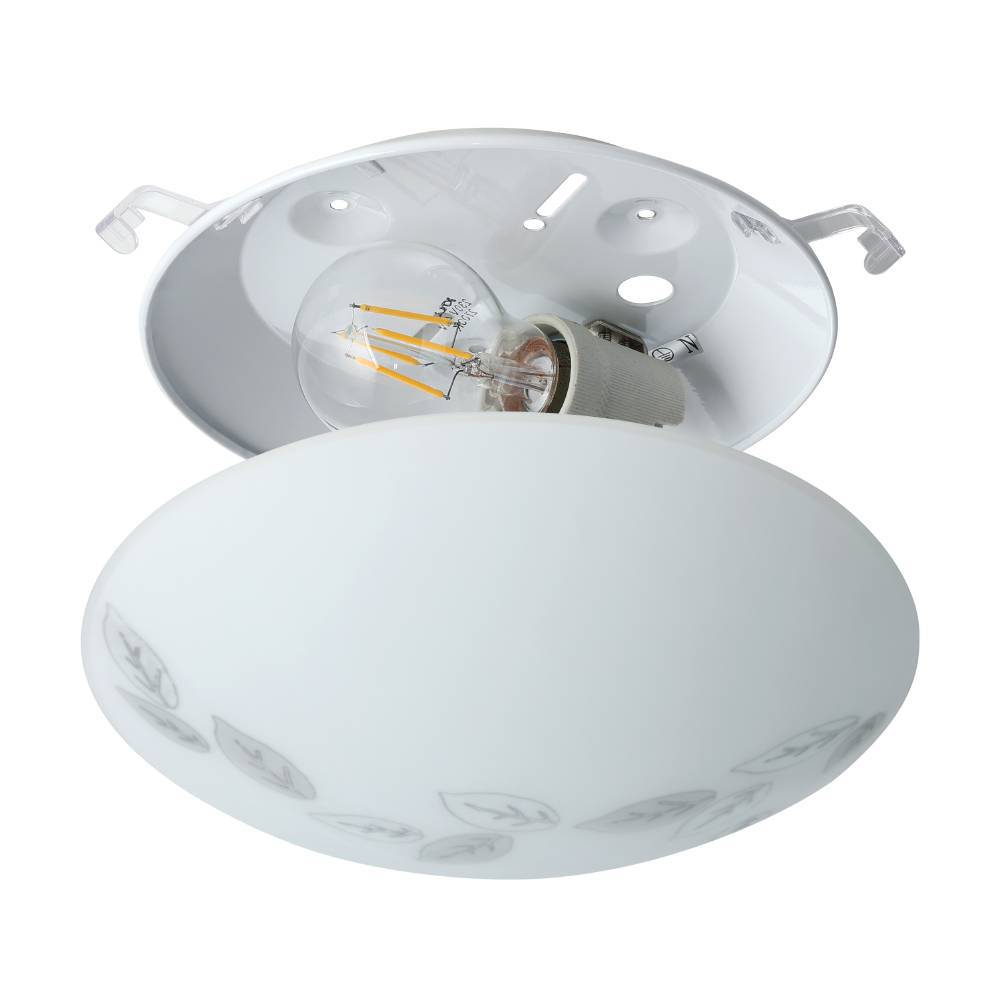 Mars Ø25 Wit plafondlamp Van Eglo - Dankzij het decoratieve ontwerp met discrete bladdetails past de lamp in de meeste interieurs en geeft het een frisse en harmonieuze indruk.