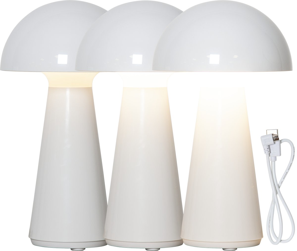 Mushroom 28cm Wit Draagbare Van Star Trading - 5 uur op 100%, het volledig opladen van de lamp (binnenshuis) duurt 5-6 uur.