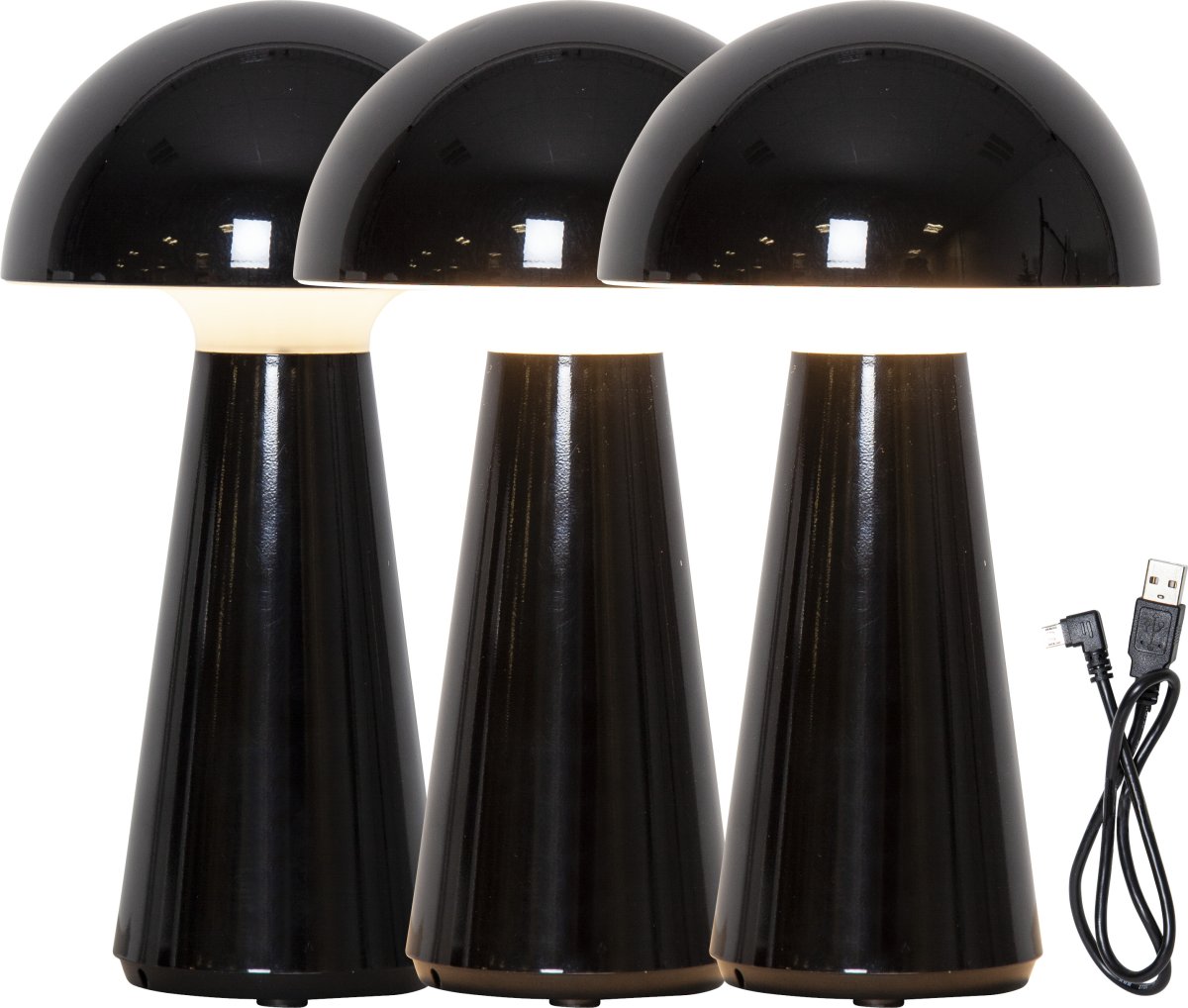 Mushroom 28cm Zwart Draagbare Van Star Trading - 5 uur op 100%, het volledig opladen van de lamp (binnenshuis) duurt 5-6 uur.