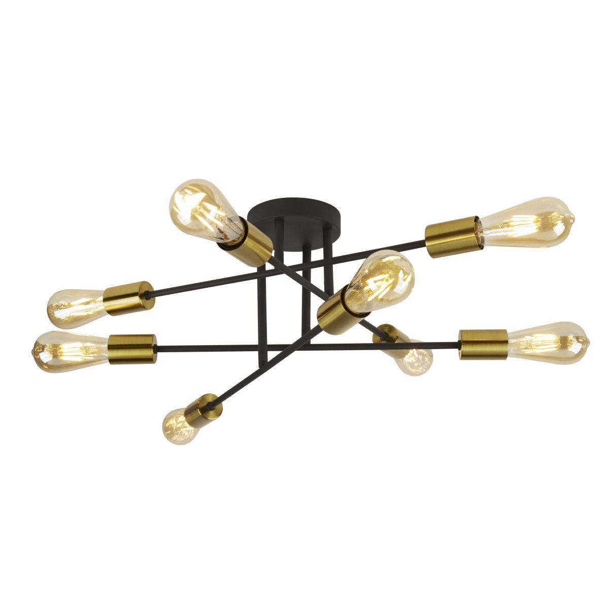 Armstrong Ø64 Zand zwart plafondlamp Van Searchlight - De Armstrong plafondlamp met acht lichtpunten combineert modern en industrieel design en past zowel bij moderne als traditionele woningen.