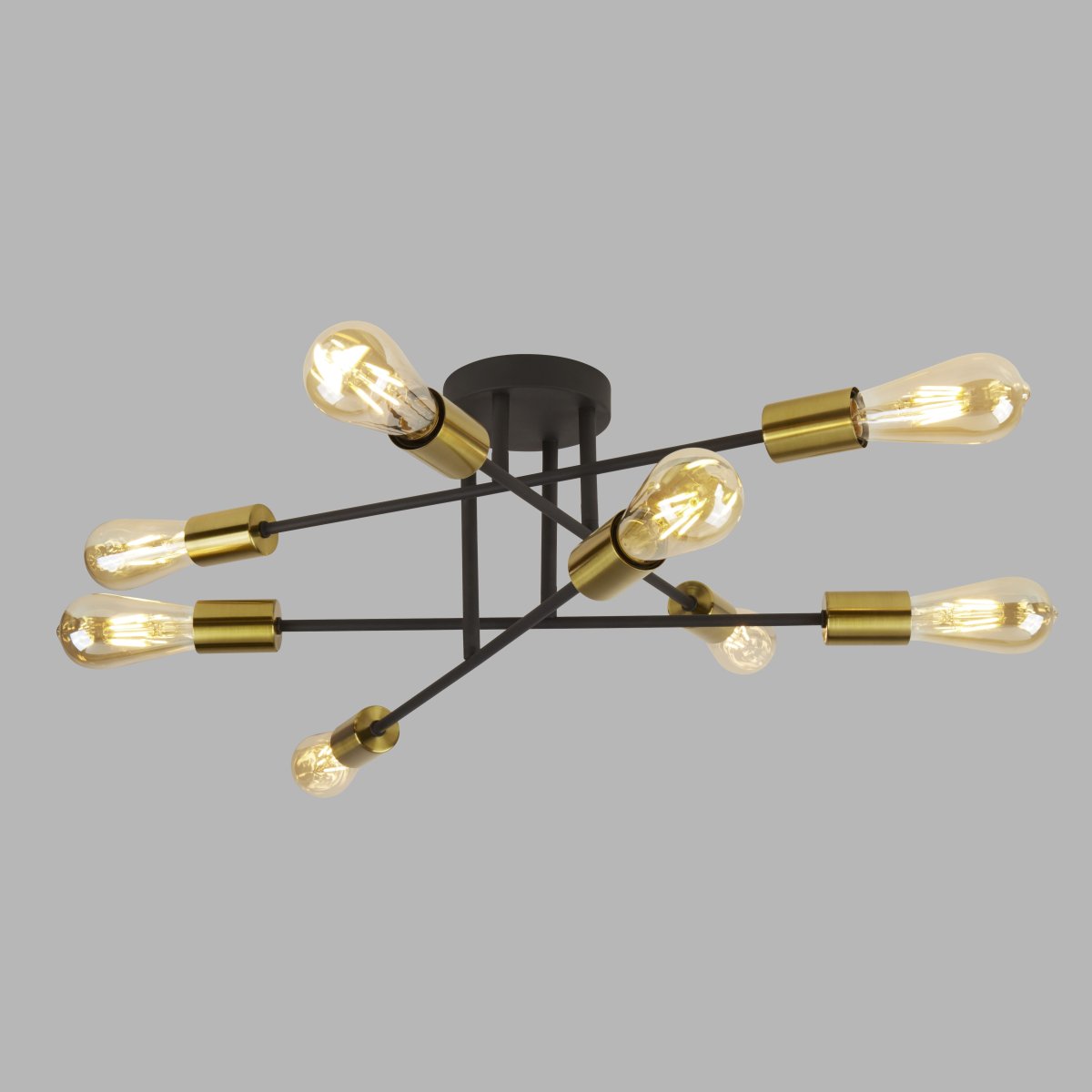 Armstrong Ø64 Zand zwart plafondlamp Van Searchlight - De Armstrong plafondlamp met acht lichtpunten combineert modern en industrieel design en past zowel bij moderne als traditionele woningen.