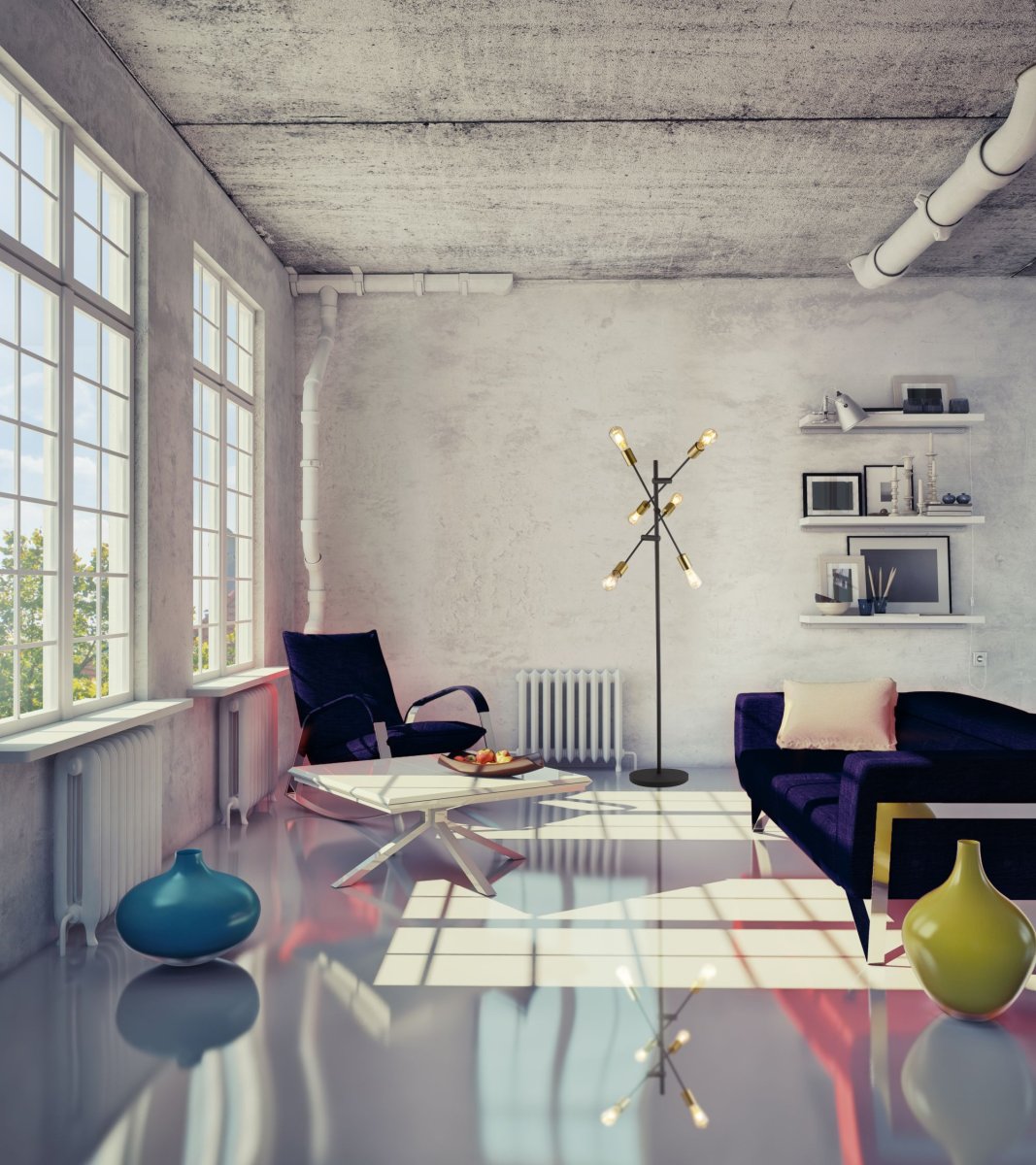 Armstrong Matzwart vloerlamp Van Searchlight - Ideaal voor wie op zoek is naar een verlichtingsoplossing die zowel stijlvol als functioneel is en die direct de aandacht trekt.