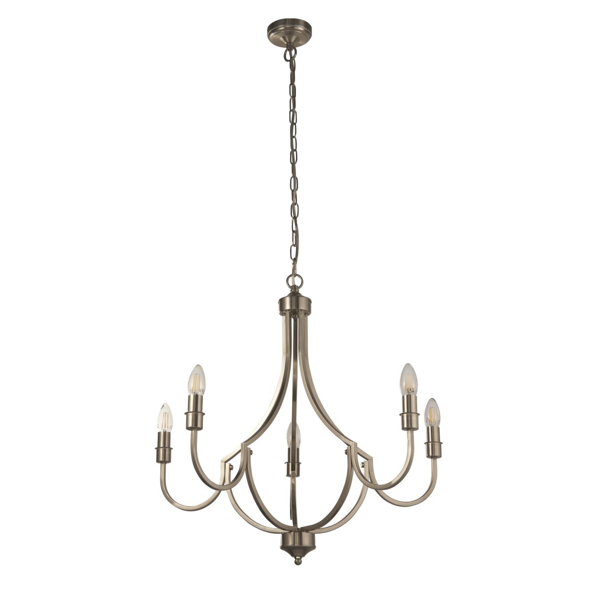 Lodge Ø65 Zilver hanglamp Van Searchlight - Lodge is een stijlvolle hanglamp met een elegant silhouet en een open design, waarbij de door u gekozen lichtbronnen de hoofdrol spelen.