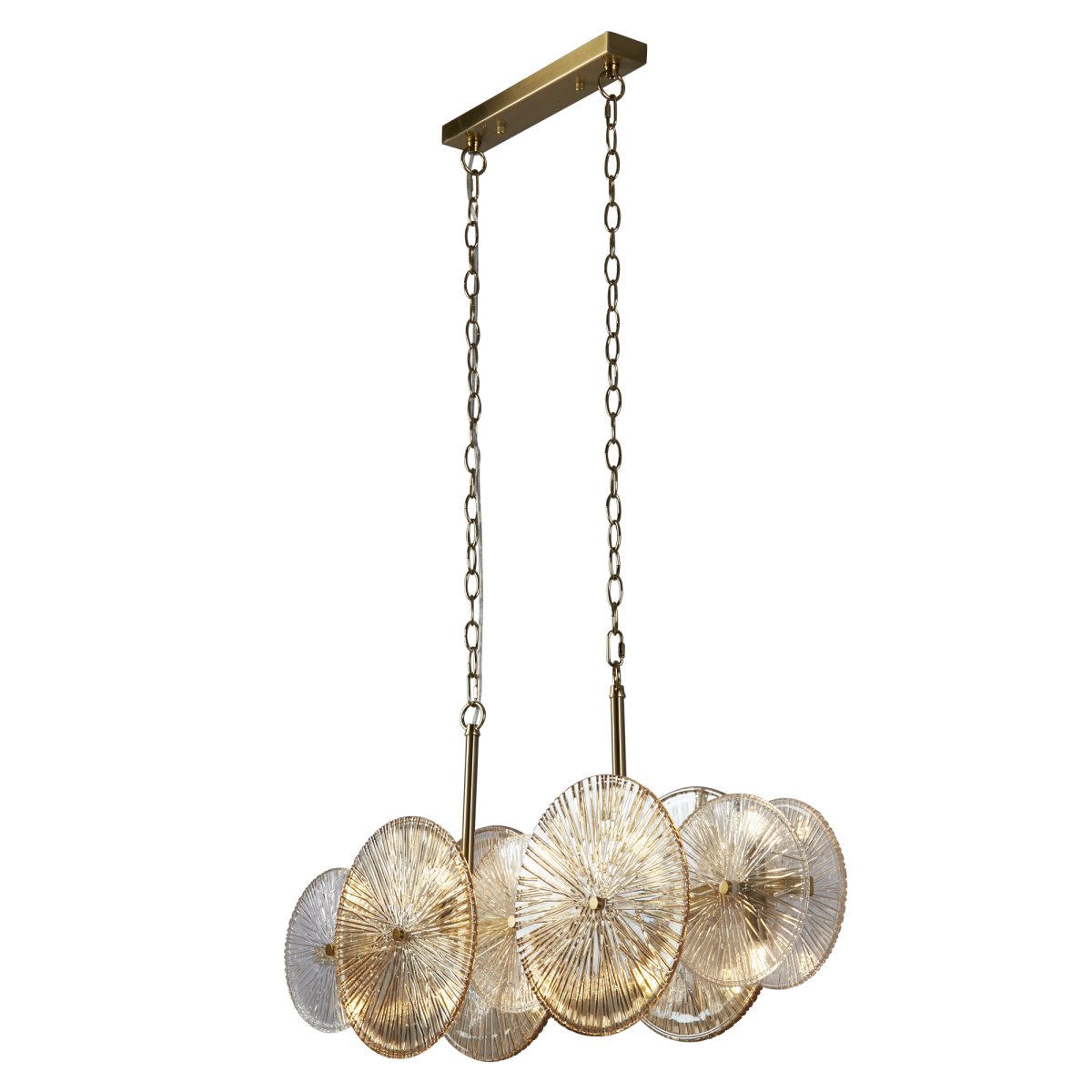 Wagon Wheel 90cm Bronzen hanglamp Van Searchlight - Met zijn breedte van 90 cm, stijlvolle bronzen afwerking en unieke glaspanelen in helder en amberkleurig glas, wordt dit snel het middelpunt van de kamer - Ideaal boven de eettafel, keuken of woonkamer.