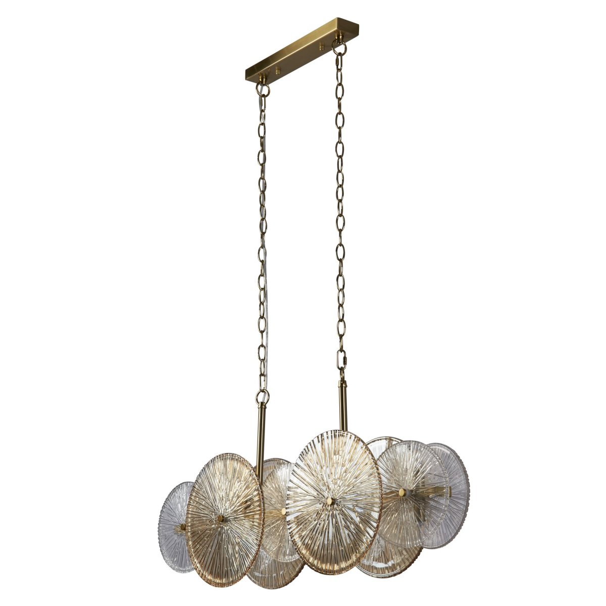 Wagon Wheel 90cm Bronzen hanglamp Van Searchlight - Met zijn breedte van 90 cm, stijlvolle bronzen afwerking en unieke glaspanelen in helder en amberkleurig glas, wordt dit snel het middelpunt van de kamer - Ideaal boven de eettafel, keuken of woonkamer.