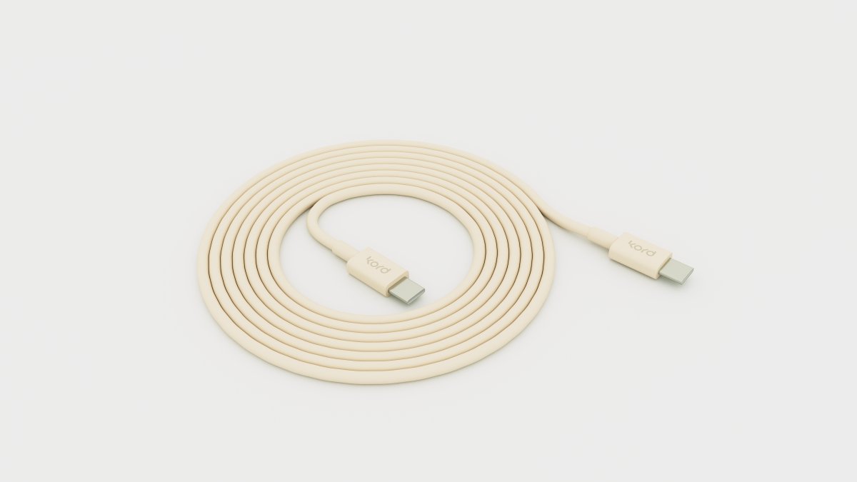 USB-C naar USB-C Parelmoer Ivoor Van Kord - Deze 1,8 meter lange USB-C-kabel van duurzaam PVC is zorgvuldig op kleur afgestemd en past perfect bij uw Cuboid van Kord.