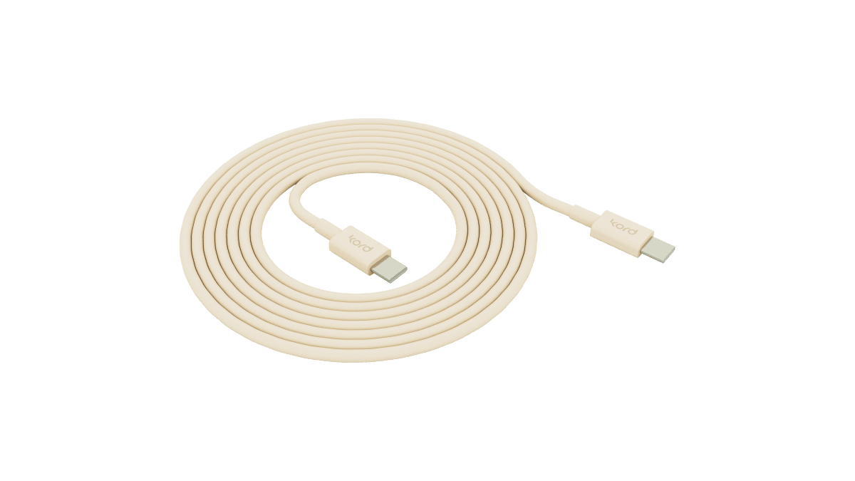 USB-C naar USB-C Parelmoer Ivoor Van Kord - Deze 1,8 meter lange USB-C-kabel van duurzaam PVC is zorgvuldig op kleur afgestemd en past perfect bij uw Cuboid van Kord.
