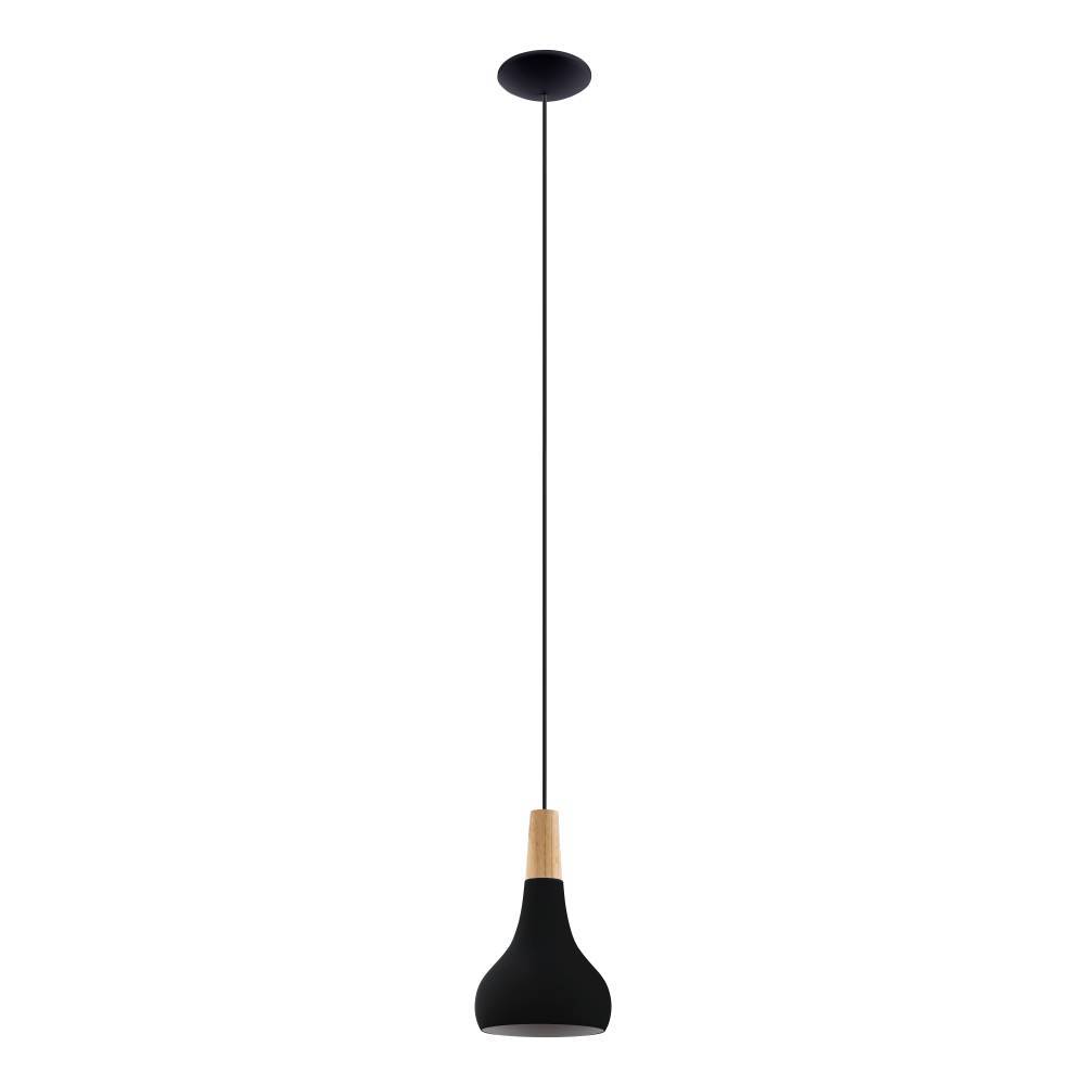 Sabinar Ø18 Zwart hanglamp Van Eglo - De zwarte lampenkap in combinatie met houten details geeft een stijlvolle en Scandinavische uitstraling die perfect past boven de keuken, eettafel of als decoratieve spot.