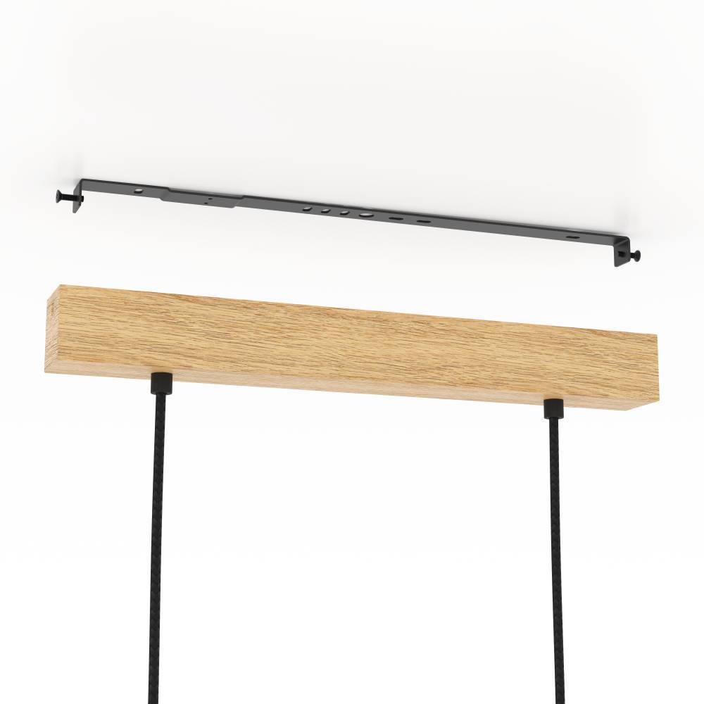 Castralvo 97cm Natuur hanglamp Van Eglo - Deze hanglamp combineert drie zwarte lampenkappen met een voet van licht hout, waardoor een harmonieuze en moderne uitstraling ontstaat.