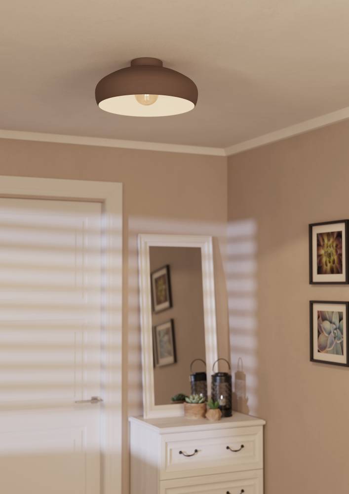 Mogano Ø40 Bruin plafondlamp Van Eglo - De zichtbare lichtbron zorgt voor een industriële uitstraling en verspreidt een gelijkmatig en helder licht.