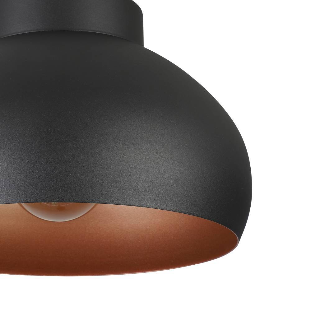 Mogano Ø28 Zwart plafondlamp Van Eglo - Met zijn zacht afgeronde vorm in zwarte en koperkleurige afwerking creëert hij een warme en comfortabele sfeer, perfect voor in de woonkamer, slaapkamer of hal.