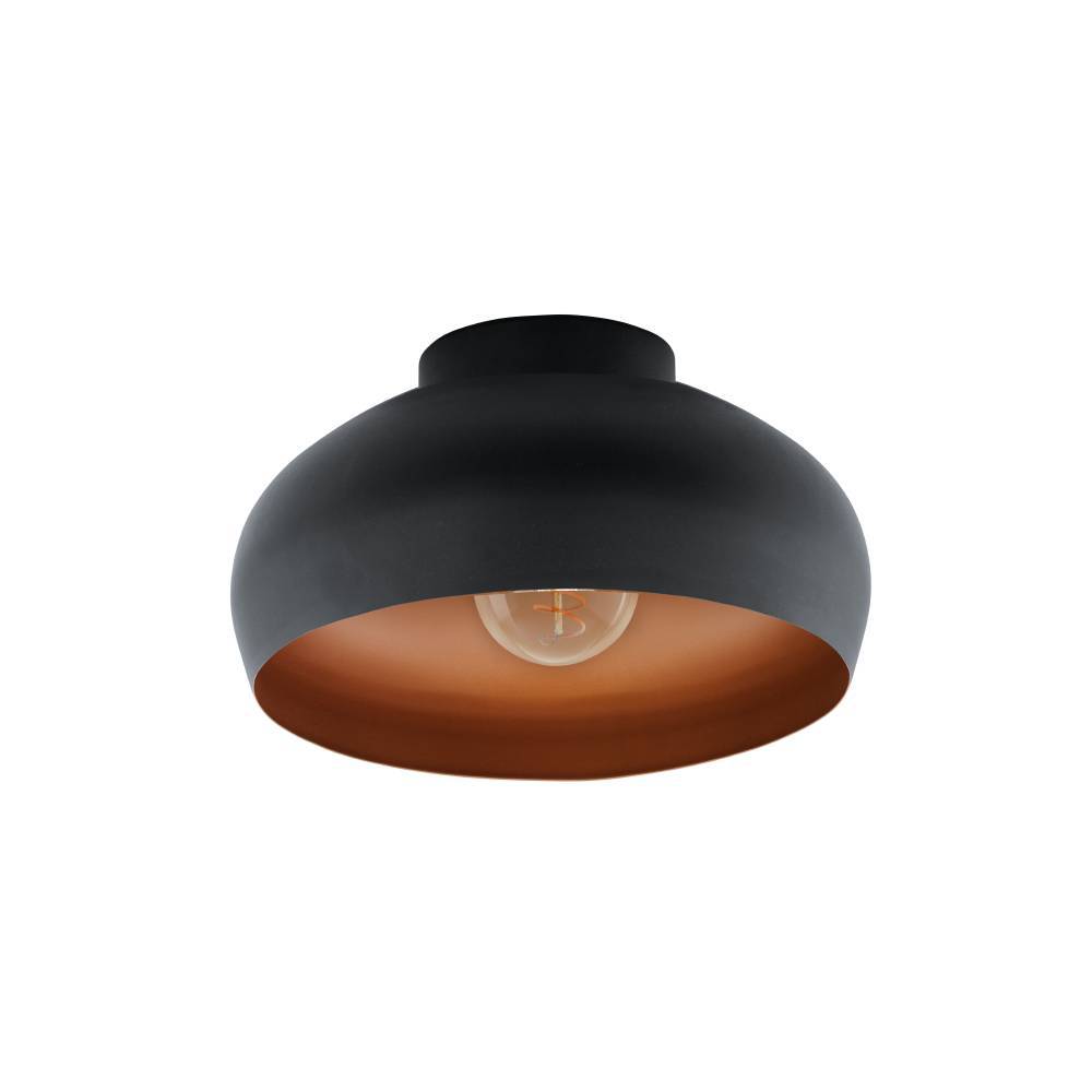 Mogano Ø28 Zwart plafondlamp Van Eglo - Met zijn zacht afgeronde vorm in zwarte en koperkleurige afwerking creëert hij een warme en comfortabele sfeer, perfect voor in de woonkamer, slaapkamer of hal.