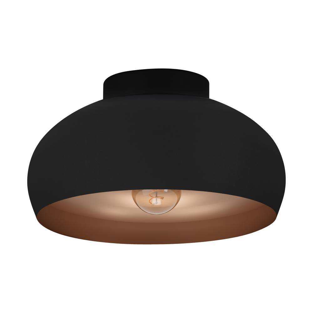 Mogano Ø28 Zwart plafondlamp Van Eglo - Met zijn zacht afgeronde vorm in zwarte en koperkleurige afwerking creëert hij een warme en comfortabele sfeer, perfect voor in de woonkamer, slaapkamer of hal.