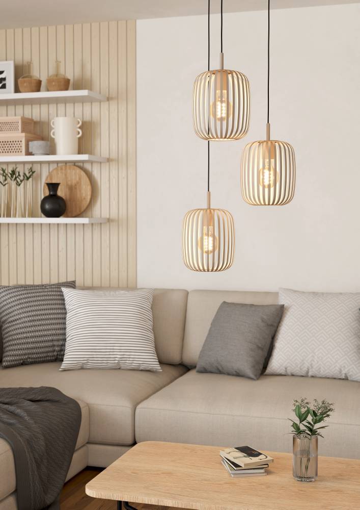 Romazzina Ø46 Zand hanglamp Van Eglo - Deze stijlvolle hanglamp met drie verstelbare lichtbronnen in een modern design is de perfecte keuze voor wie de kamer een uniek karakter wil geven.