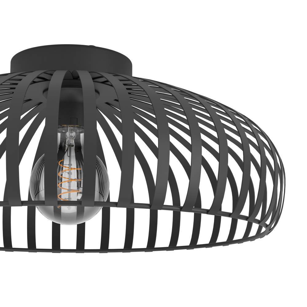 Mogano Ø43 Zwart plafondlamp Van Eglo - Wanneer de lamp brandt, creëert de zichtbare lichtbron een fascinerend schaduwspel, wat een extra dimensie aan de kamer toevoegt.