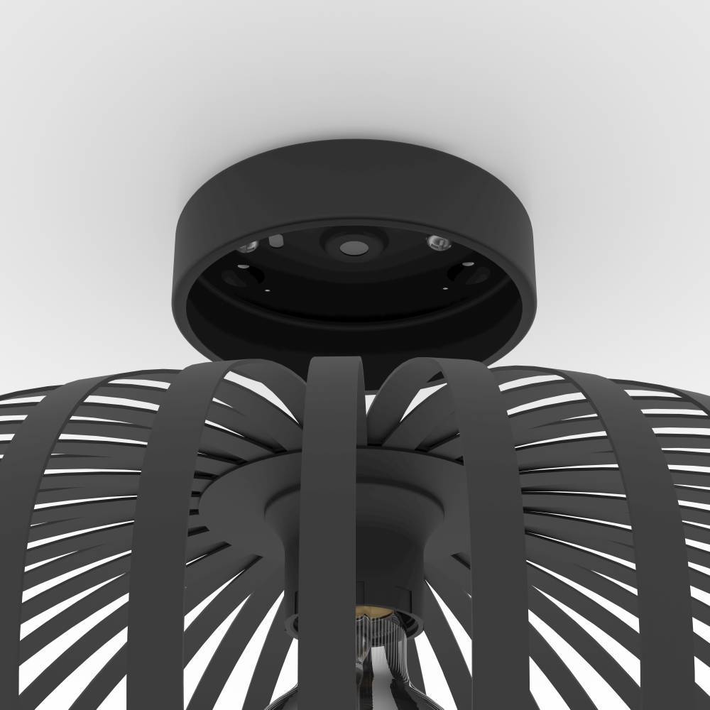 Mogano Ø43 Zwart plafondlamp Van Eglo - Wanneer de lamp brandt, creëert de zichtbare lichtbron een fascinerend schaduwspel, wat een extra dimensie aan de kamer toevoegt.