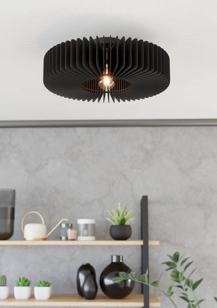 Palombaia Ø50 Zwart plafondlamp Van Eglo - Deze lamp is gemaakt met de focus op duurzaamheid en moderne esthetiek en is zowel een designhoogtepunt als een milieuvriendelijke keuze.