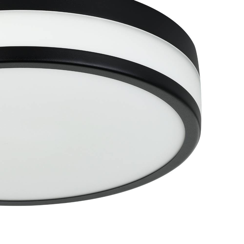 Led Palermo Ø30 Zwart badkamerlamp Van Eglo - De zwarte rand geeft de plafondlamp een elegante en discrete uitstraling en zorgt er tegelijkertijd voor dat er een gelijkmatig en aangenaam licht in de kamer verspreid wordt.