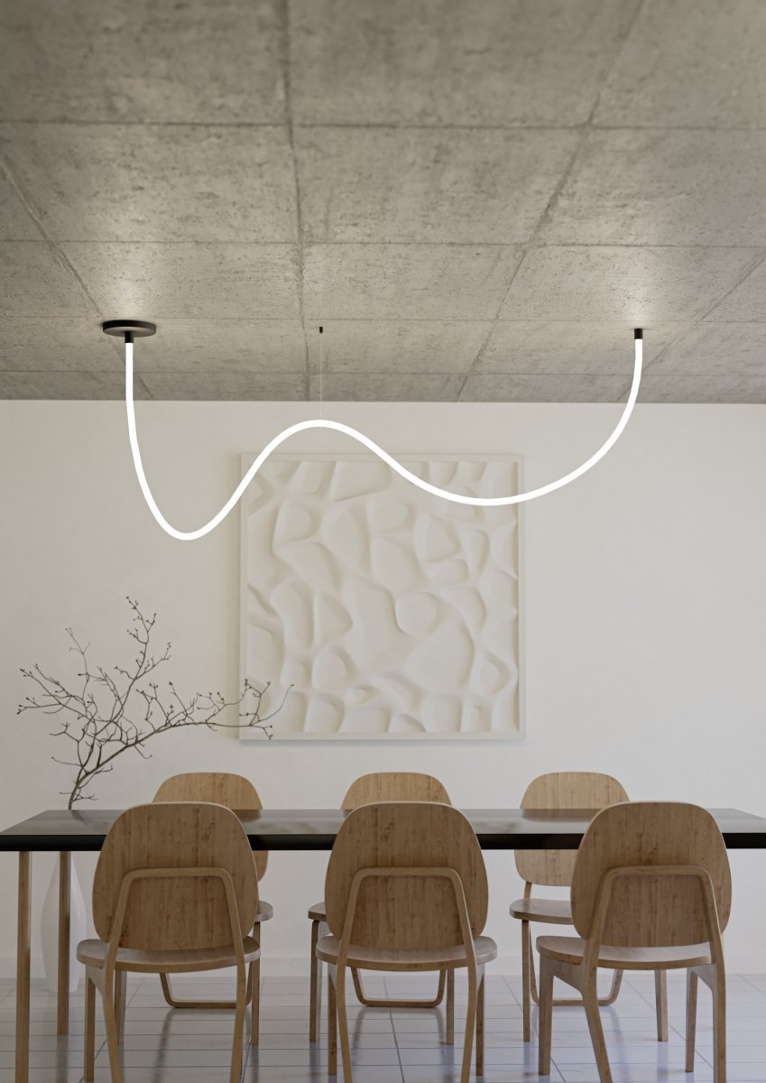 Glow 300cm Zwart hanglamp Van Eglo - De Glow plafondlamp is een flexibele verlichtingsoplossing met een 3 meter lange siliconen lichtbuis die in de gewenste vorm kan worden gebogen.