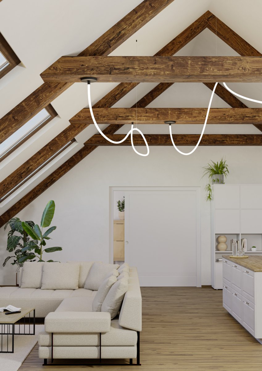 Glow 300cm Zwart hanglamp Van Eglo - De Glow plafondlamp is een flexibele verlichtingsoplossing met een 3 meter lange siliconen lichtbuis die in de gewenste vorm kan worden gebogen.