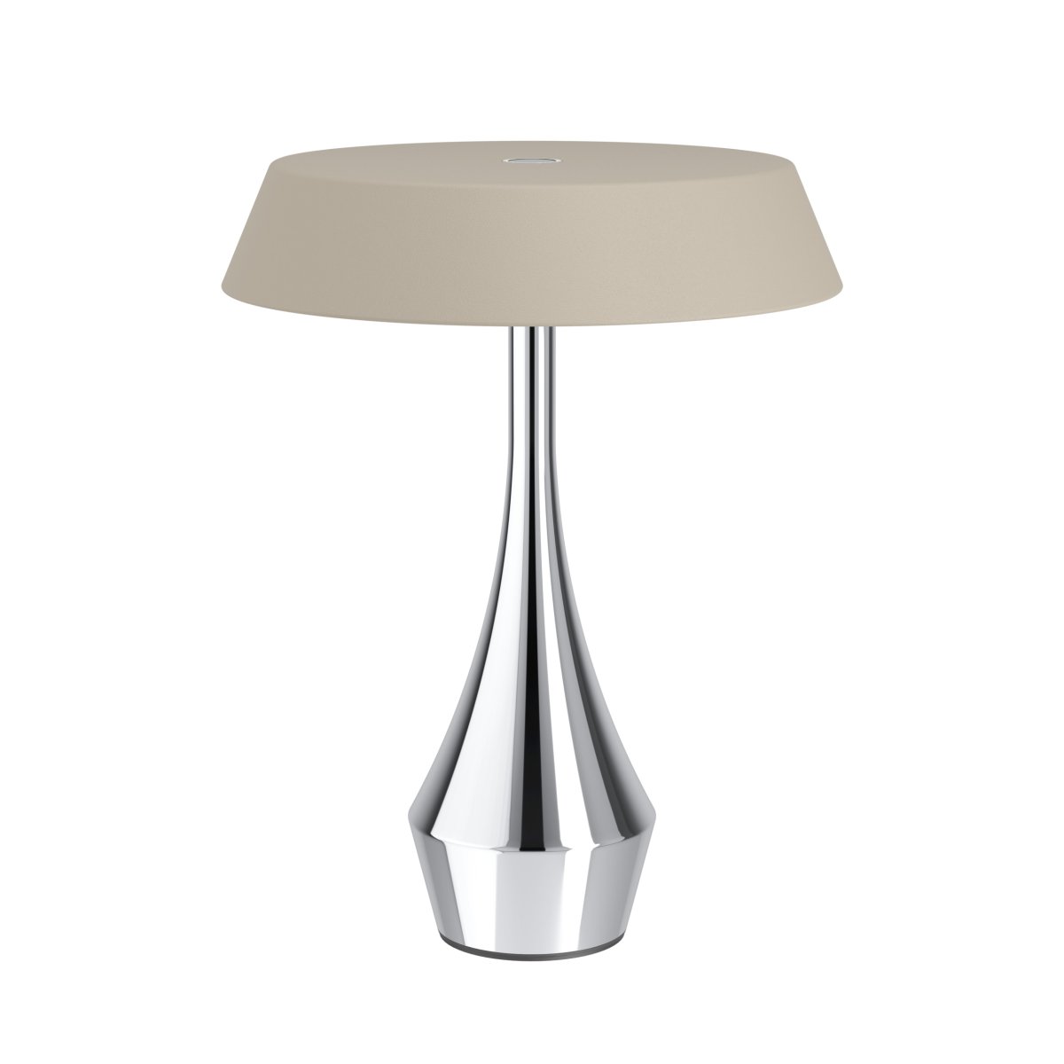 Turcio 20cm Chroom Draagbare Van Eglo - Turcio is een draagbare metalen lamp met een glanzende chromen voet en een zandkleurige, gestructureerde kap.