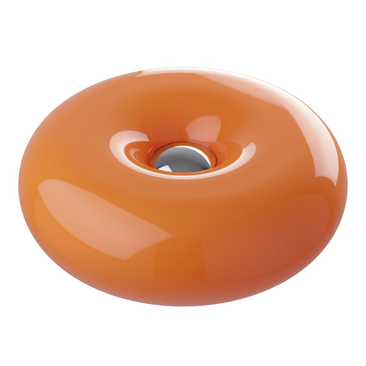 Basile 10cm Oranje tafellamp Van Eglo - De zilveren knop in het midden fungeert als aanraakschakelaar om de lamp aan en uit te zetten.