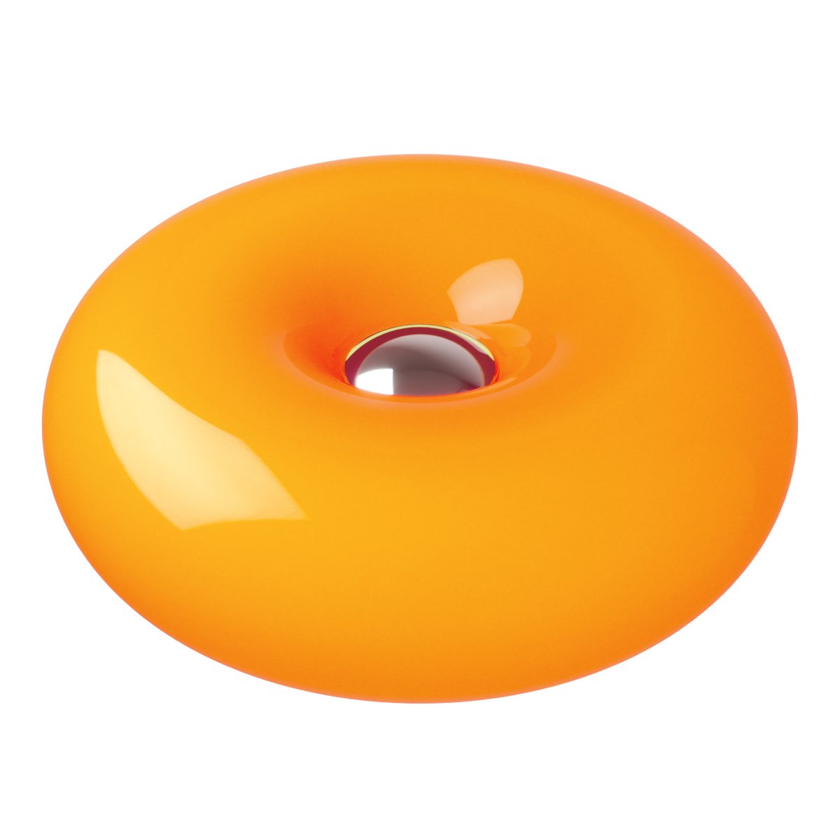 Basile 10cm Oranje tafellamp Van Eglo - De zilveren knop in het midden fungeert als aanraakschakelaar om de lamp aan en uit te zetten.