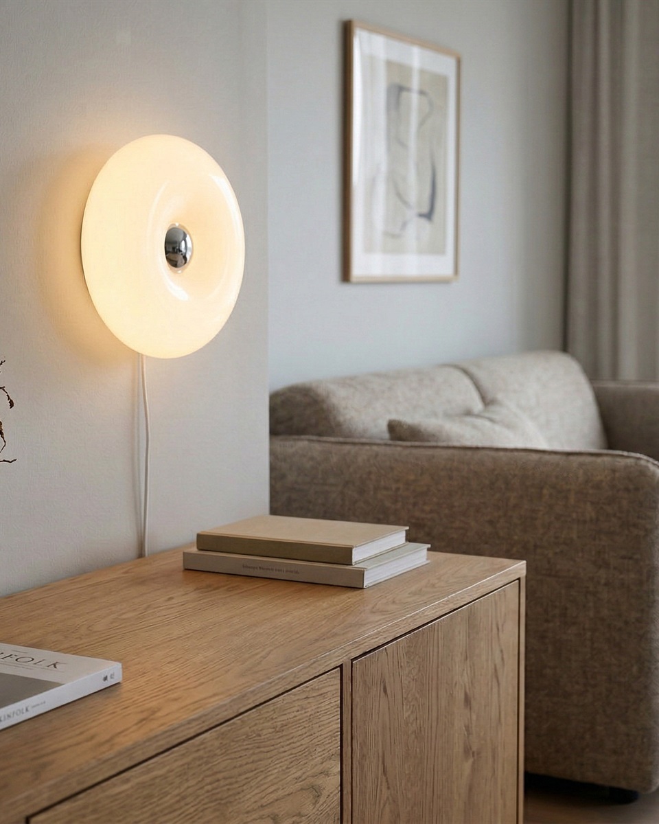 Basile 10cm Wit tafellamp Van Eglo - Basile is een decoratieve lamp van wit glas met zilveren details en een ronde, zachte vorm.