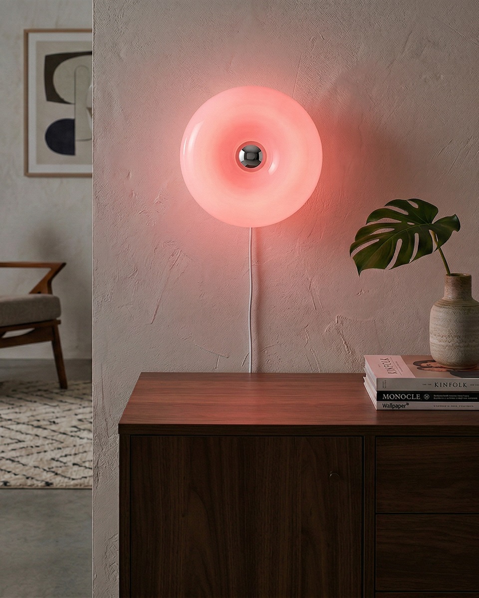 Basile 10cm Paars tafellamp Van Eglo - De zilveren knop in het midden fungeert als aanraakschakelaar om de lamp aan en uit te zetten.