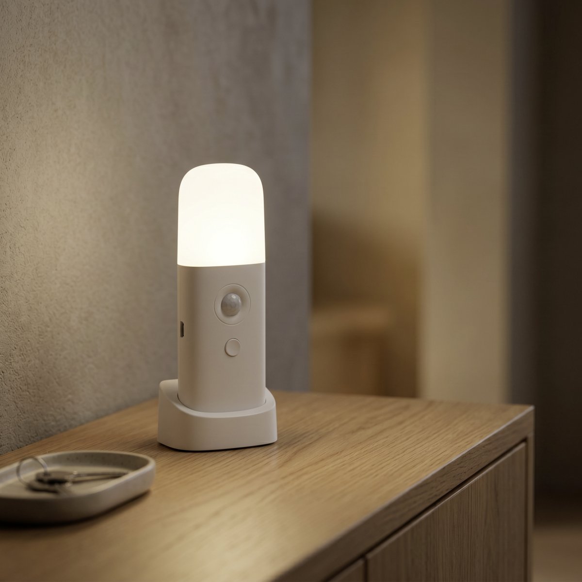 Merta Wit Draagbare Van Eglo - De lamp wordt geleverd met een station waarop hij gemakkelijk kan worden geplaatst, bijvoorbeeld op een nachtkastje, een plank of een bureau.