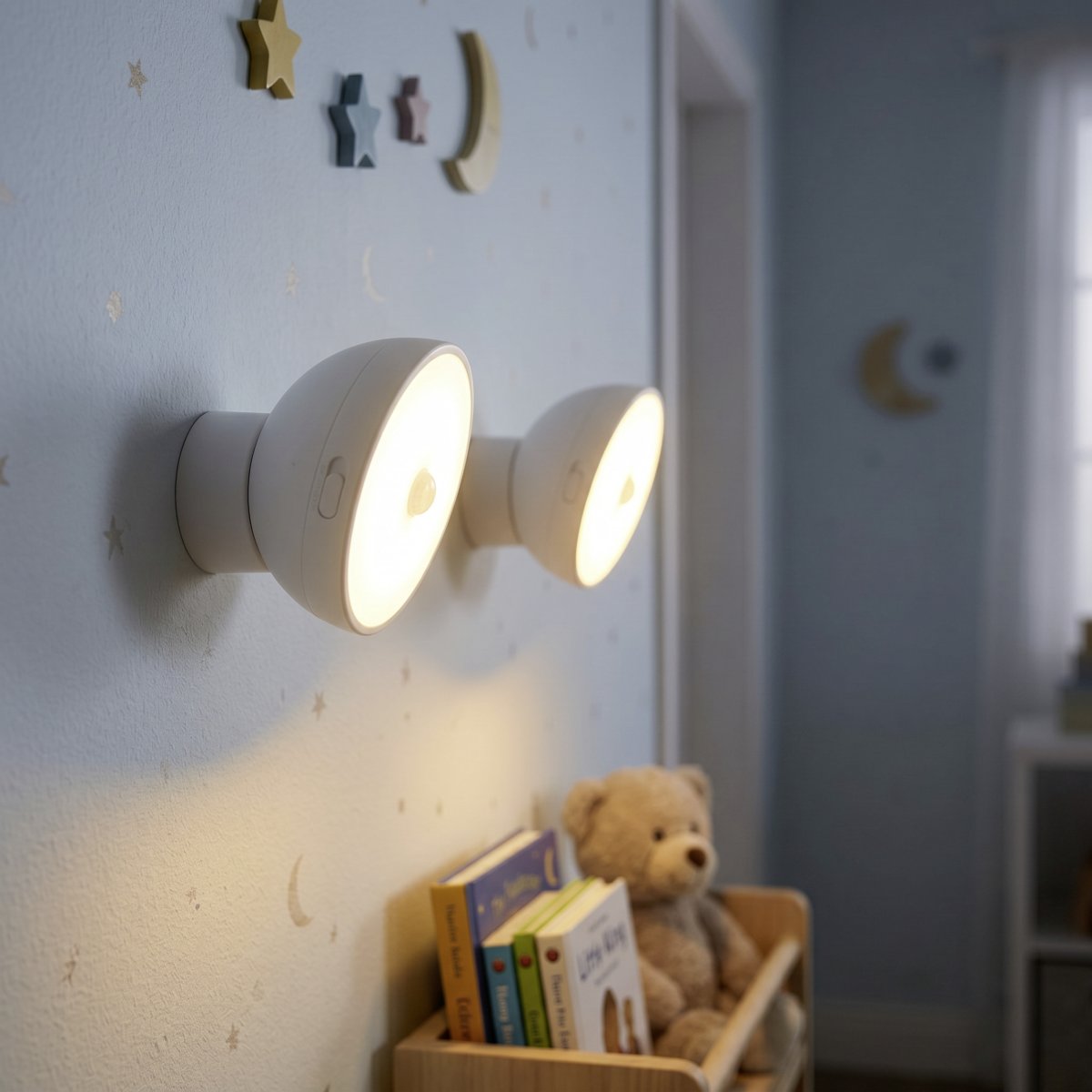 Eidani 2 Stuks Wit kinderlamp Van Eglo - In de AAN-stand brandt de lamp continu, terwijl de bewegingssensor alleen wordt geactiveerd wanneer de aan/uit-schakelaar in de AUTO-stand staat.