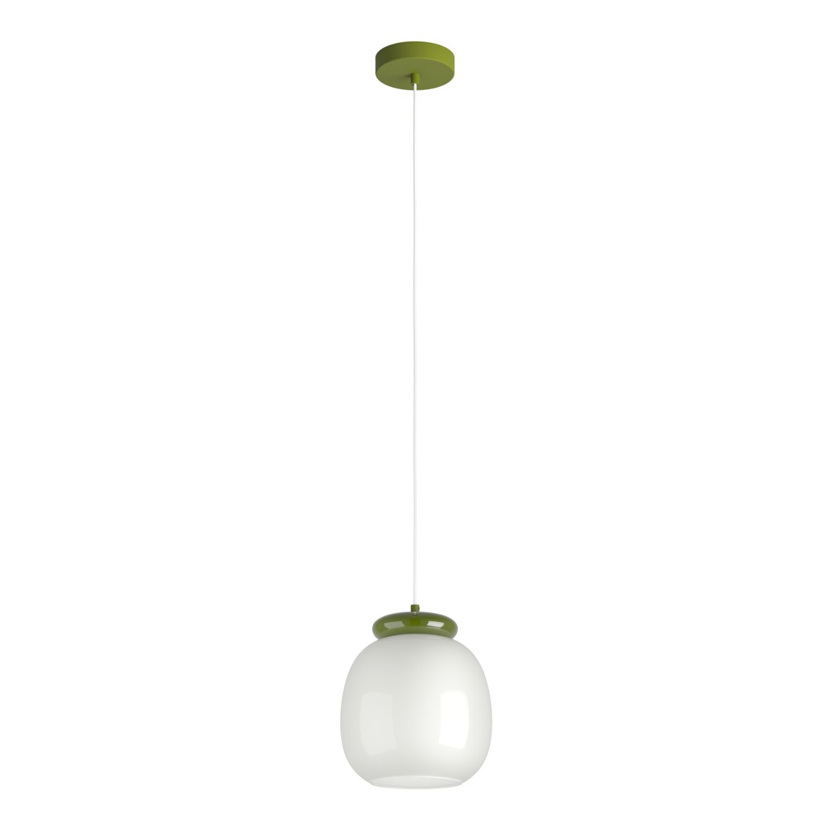 Berardelli Ø23 Wit hanglamp Van Eglo - De groene kap en het detail boven de glazen kap geven de lamp een speelse uitstraling en zorgen voor een mooi kleuraccent in de kamer.