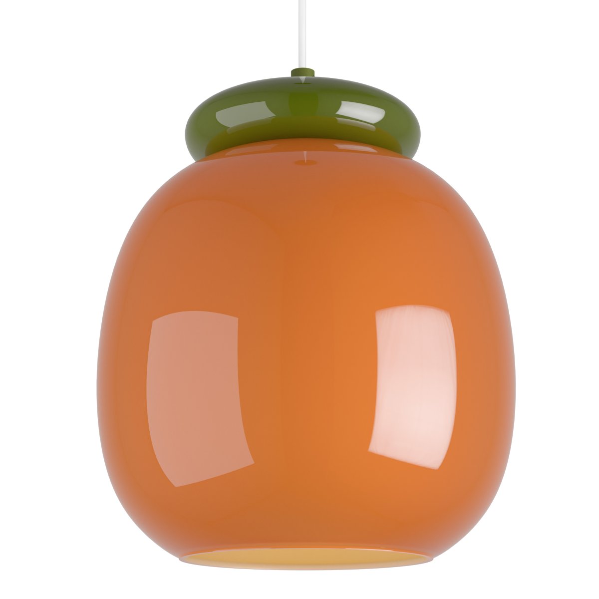 Berardelli Ø23 Oranje hanglamp Van Eglo - De groene kap en het detail boven de glazen kap geven de lamp een speelse uitstraling en zorgen voor een mooi kleuraccent in de kamer.