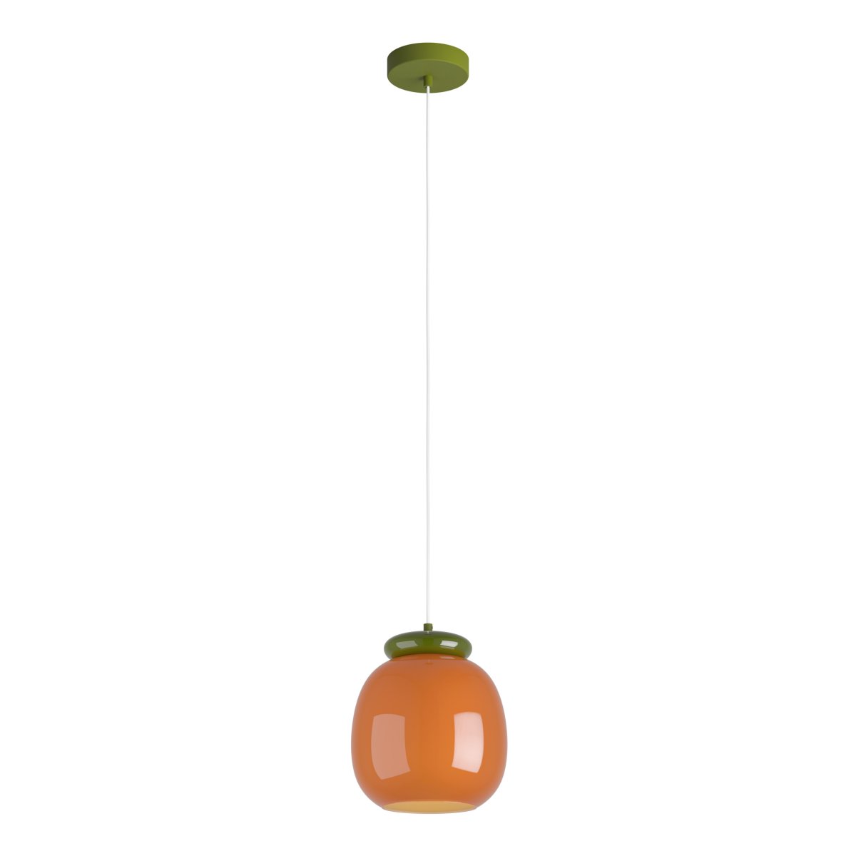 Berardelli Ø23 Oranje hanglamp Van Eglo - De groene kap en het detail boven de glazen kap geven de lamp een speelse uitstraling en zorgen voor een mooi kleuraccent in de kamer.