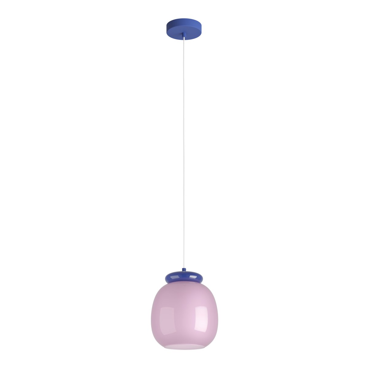 Berardelli Ø23 Roze hanglamp Van Eglo - De blauwe kap en het detail boven de glazen kap geven de lamp een speelse uitstraling en zorgen voor een mooi kleuraccent in de kamer.