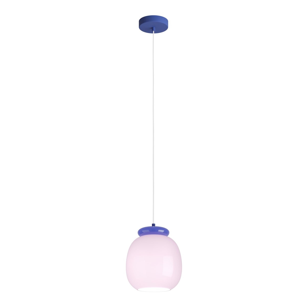 Berardelli Ø23 Roze hanglamp Van Eglo - De blauwe kap en het detail boven de glazen kap geven de lamp een speelse uitstraling en zorgen voor een mooi kleuraccent in de kamer.