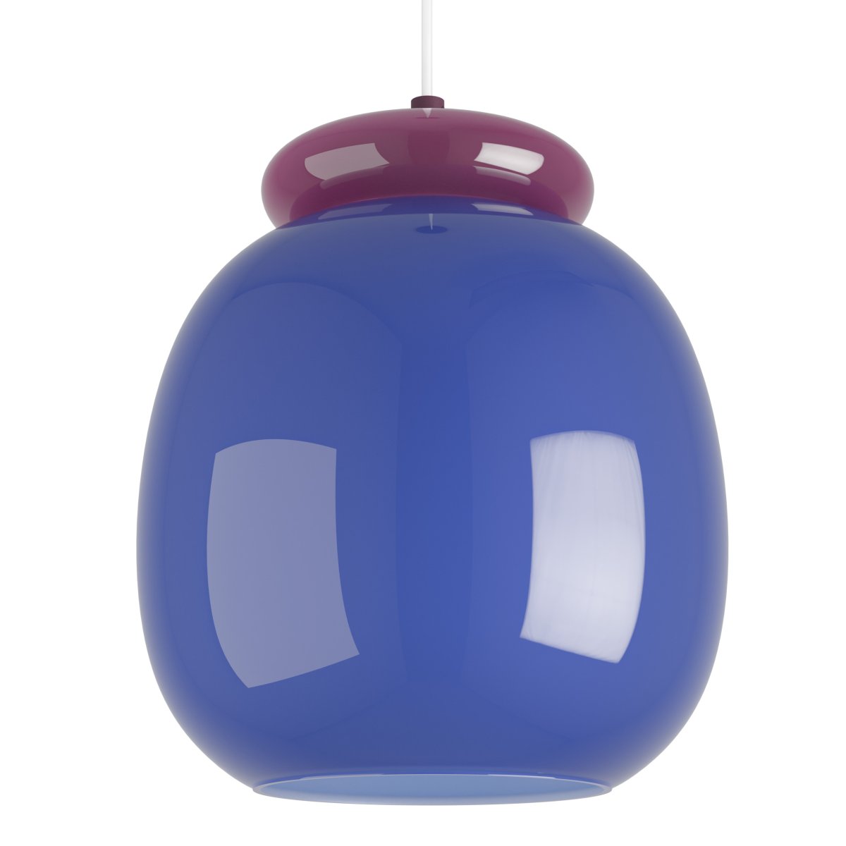 Berardelli Ø23 Blauw hanglamp Van Eglo - De paarse kap en het detail boven de glazen kap geven de lamp een speelse uitstraling en zorgen voor een mooi kleuraccent in de kamer.