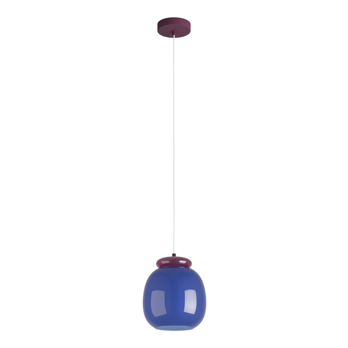 Berardelli Ø23 Blauw hanglamp Van Eglo - De paarse kap en het detail boven de glazen kap geven de lamp een speelse uitstraling en zorgen voor een mooi kleuraccent in de kamer.