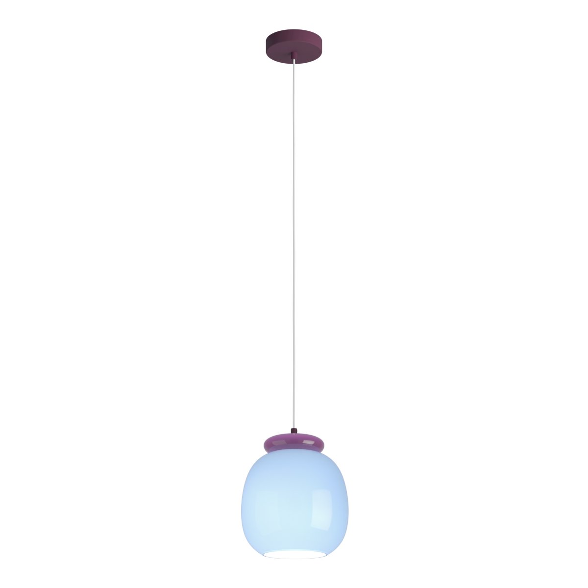 Berardelli Ø23 Blauw hanglamp Van Eglo - De paarse kap en het detail boven de glazen kap geven de lamp een speelse uitstraling en zorgen voor een mooi kleuraccent in de kamer.
