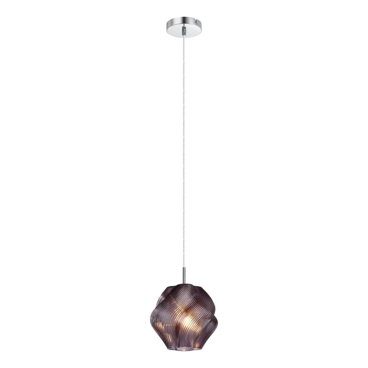 Vicenne Ø22 Paars hanglamp Van Eglo - De glazen kap heeft een golvende vorm met een ribbelpatroon, wat zorgt voor een effectieve uitstraling en de lamp karakter geeft, zowel aan als uit.