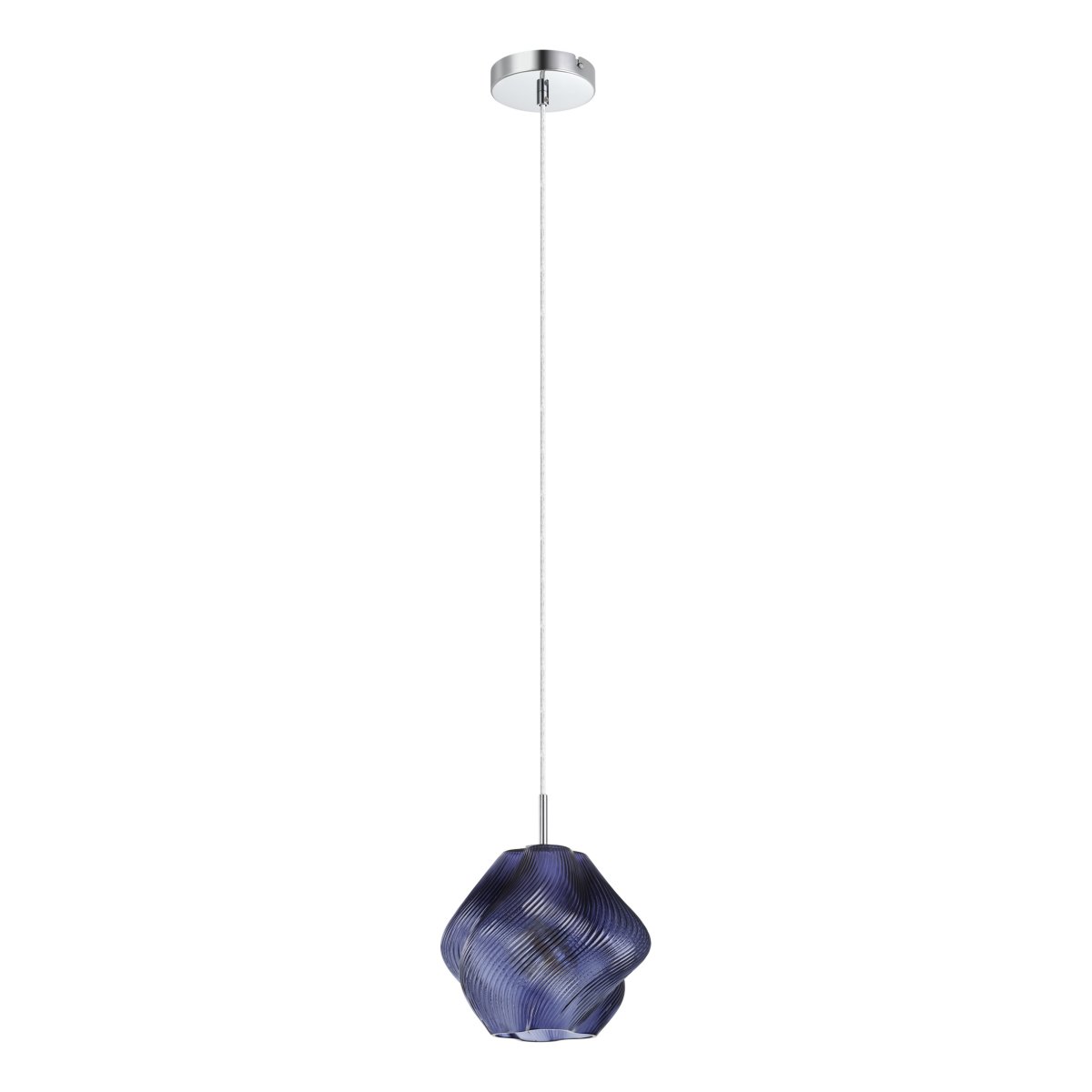 Vicenne Ø22 Blauw hanglamp Van Eglo - De glazen kap heeft een golvende vorm met een ribbelpatroon, wat zorgt voor een effectieve uitstraling en de lamp karakter geeft, zowel aan als uit.