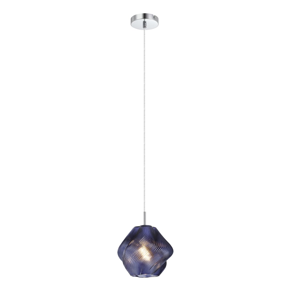 Vicenne Ø22 Blauw hanglamp Van Eglo - De glazen kap heeft een golvende vorm met een ribbelpatroon, wat zorgt voor een effectieve uitstraling en de lamp karakter geeft, zowel aan als uit.