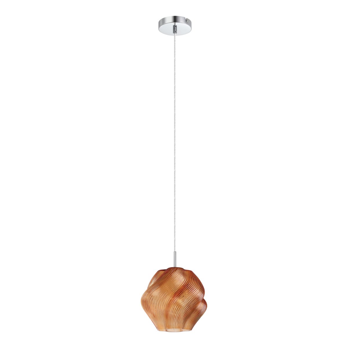 Vicenne Ø22 Oranje hanglamp Van Eglo - De glazen kap heeft een golvende vorm met een ribbelpatroon, wat zorgt voor een effectieve uitstraling en de lamp karakter geeft, zowel aan als uit.