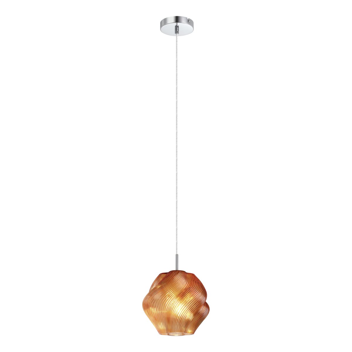 Vicenne Ø22 Oranje hanglamp Van Eglo - De glazen kap heeft een golvende vorm met een ribbelpatroon, wat zorgt voor een effectieve uitstraling en de lamp karakter geeft, zowel aan als uit.