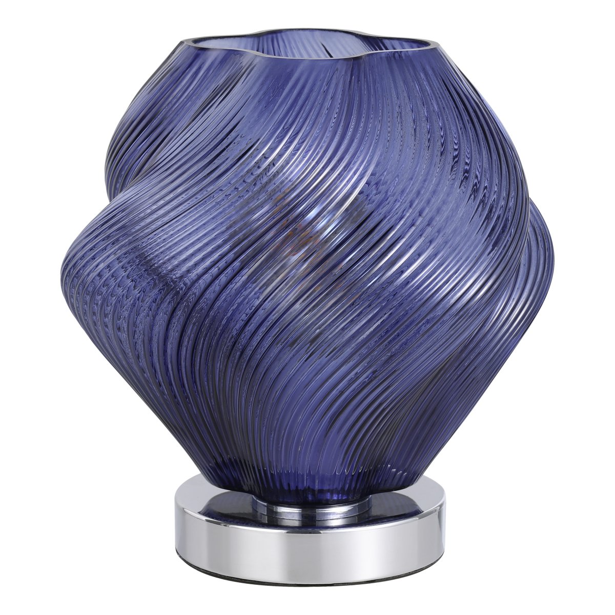 Vicenne 23cm Blauw tafellamp Van Eglo - De glazen kap heeft een golvende vorm met een ribbelpatroon, wat zorgt voor een effectieve uitstraling en de lamp karakter geeft, zowel aan als uit.