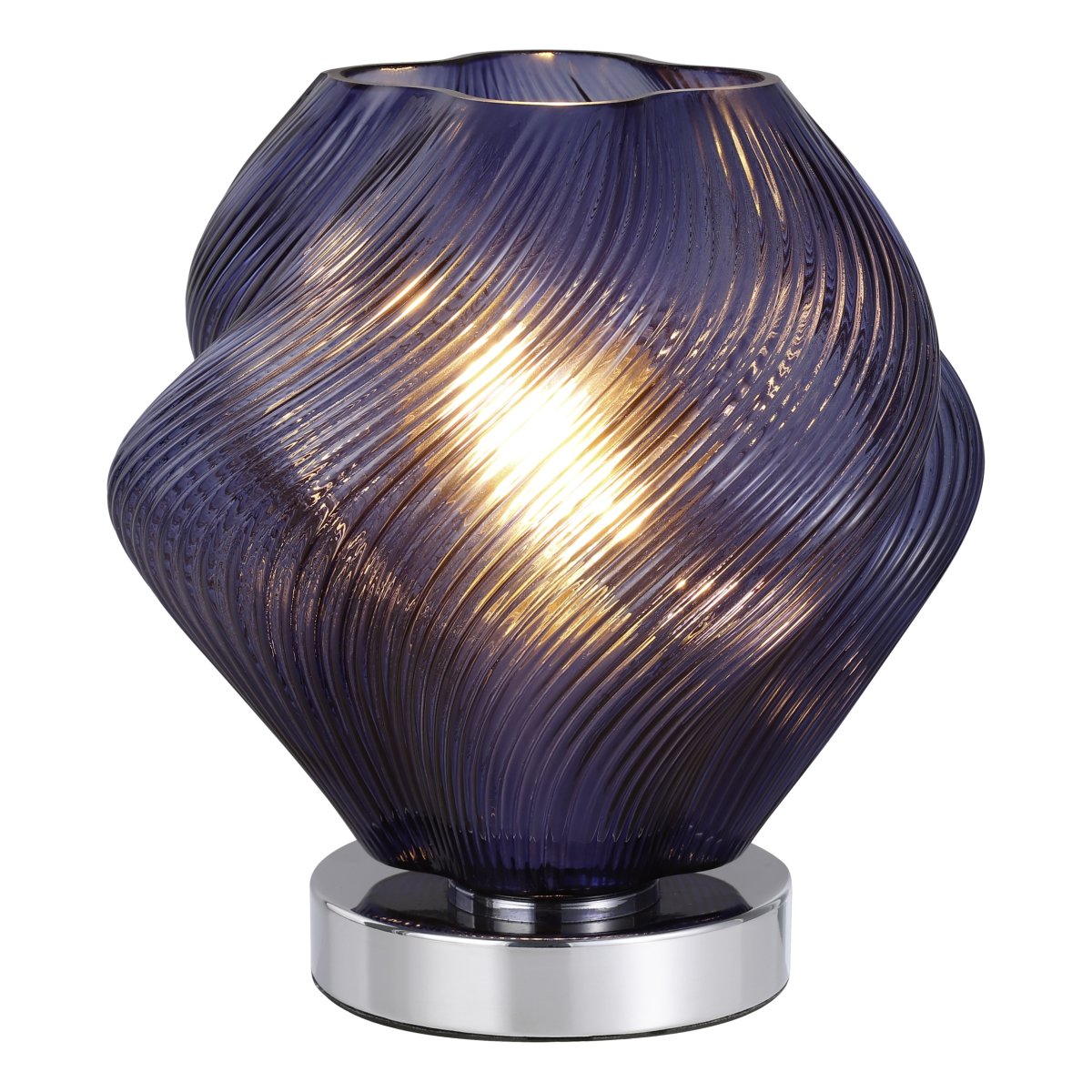 Vicenne 23cm Blauw tafellamp Van Eglo - De glazen kap heeft een golvende vorm met een ribbelpatroon, wat zorgt voor een effectieve uitstraling en de lamp karakter geeft, zowel aan als uit.