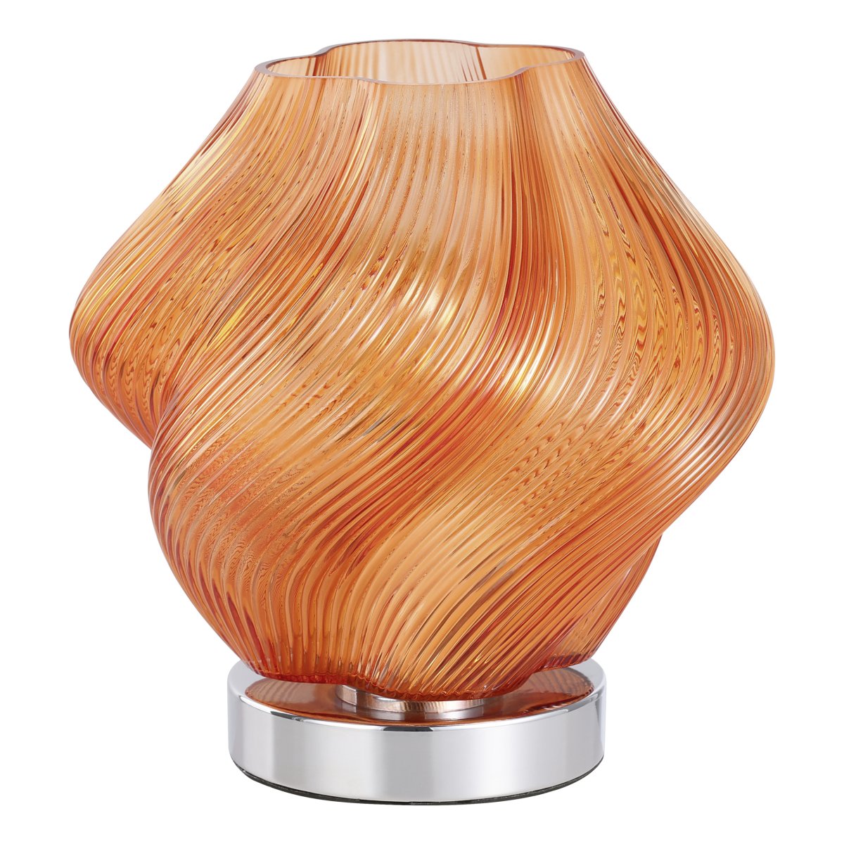 Vicenne 23cm Oranje tafellamp Van Eglo - De glazen kap heeft een golvende vorm met een ribbelpatroon, wat zorgt voor een effectieve uitstraling en de lamp karakter geeft, zowel aan als uit.