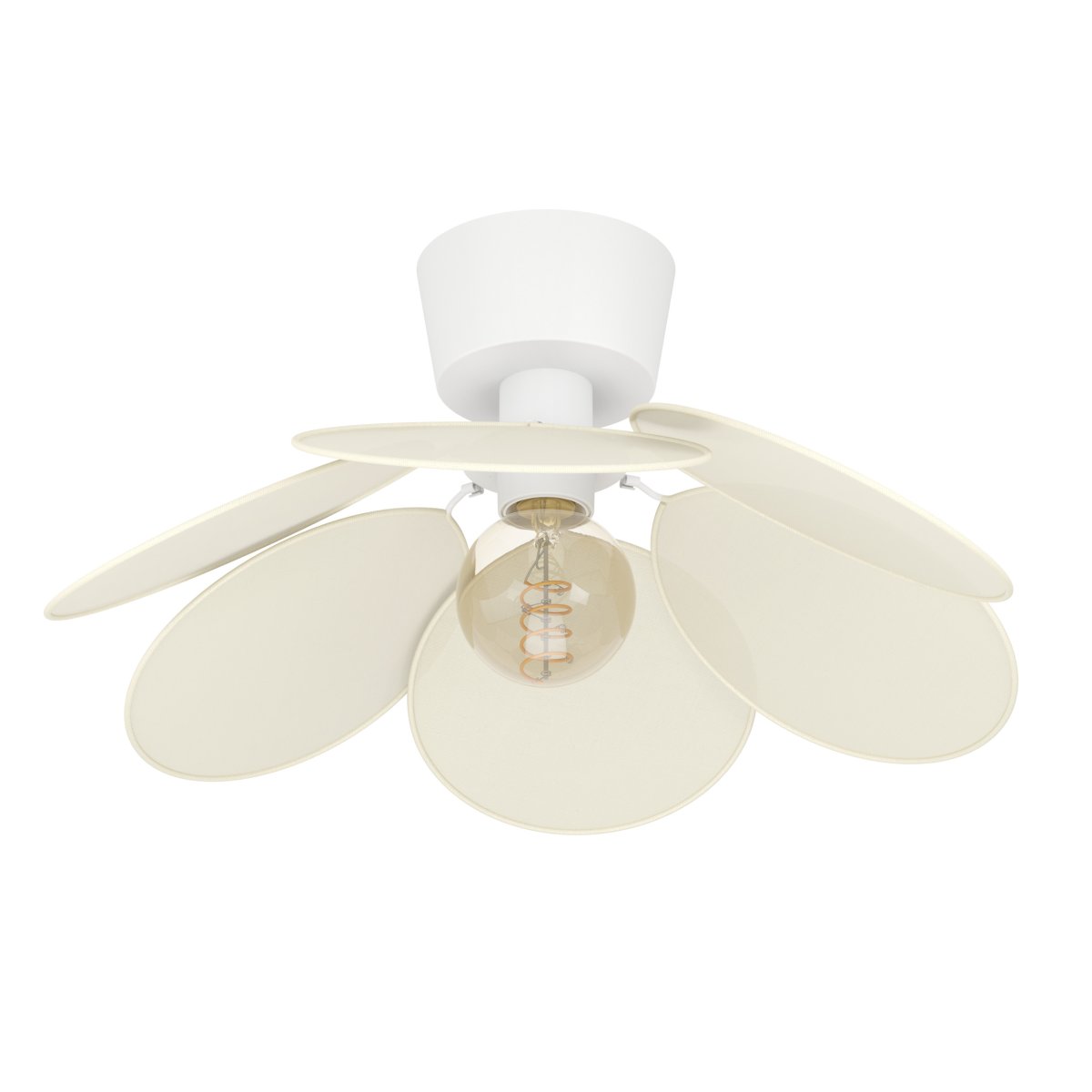 Binacua Ø45 Beige plafondlamp Van Eglo - Het textiel geeft de lamp een zachte en gezellige uitstraling, terwijl de bloemvorm een speels element in de ruimte vormt.