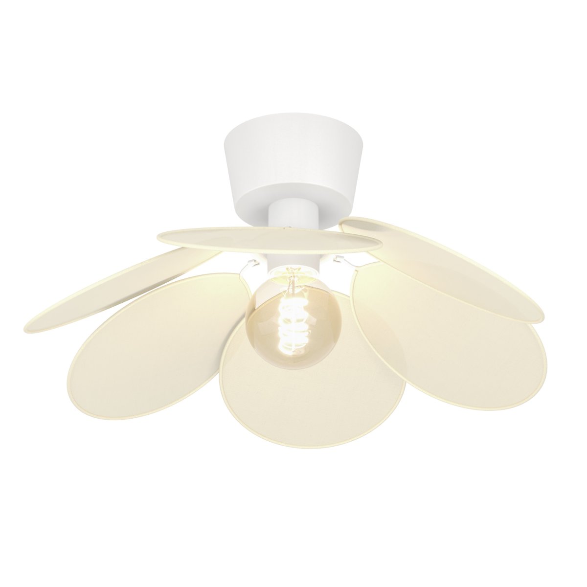 Binacua Ø45 Beige plafondlamp Van Eglo - Het textiel geeft de lamp een zachte en gezellige uitstraling, terwijl de bloemvorm een speels element in de ruimte vormt.